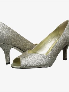 Easy Street Ravish Women's Pump Size 10 M Gold/Glitter 2.5" heel peep toe NIB